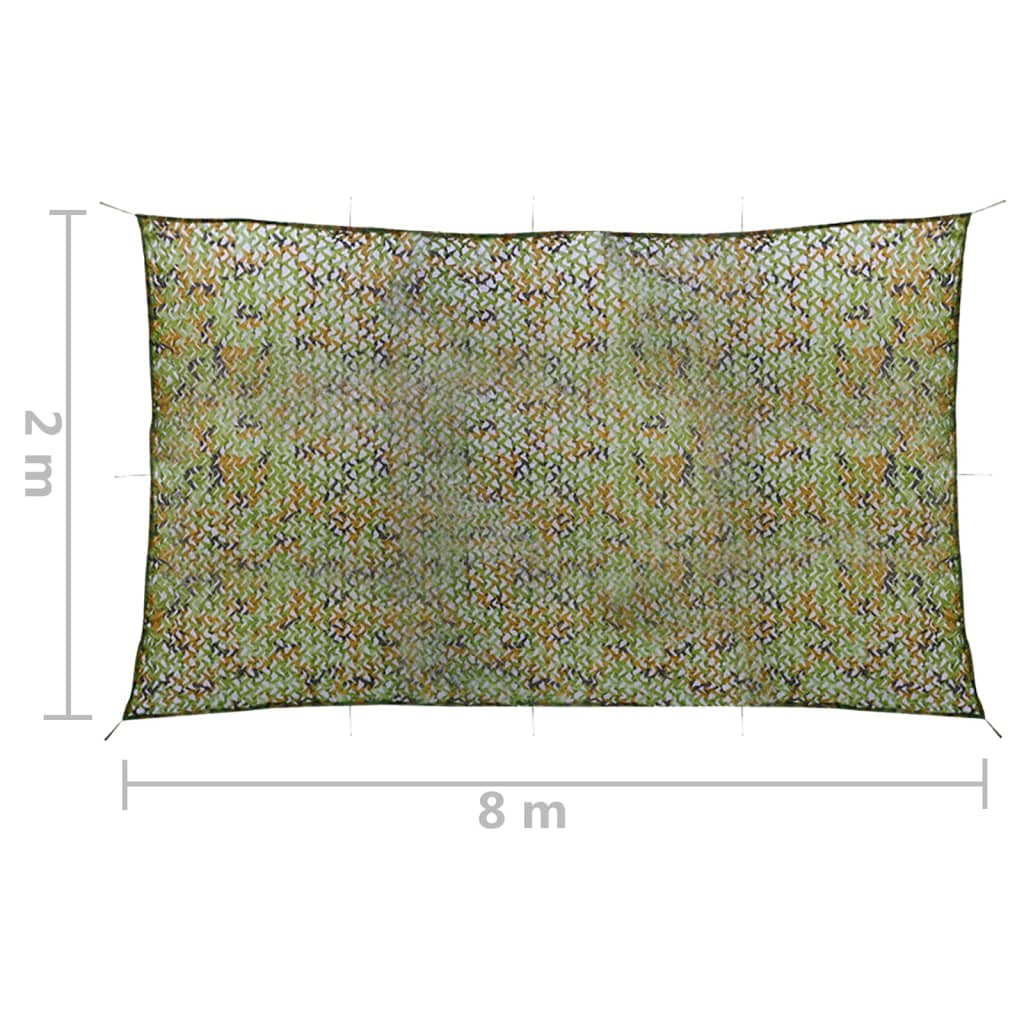 vidaXL Rede de camuflagem com saco de armazenamento 2x8 m verde