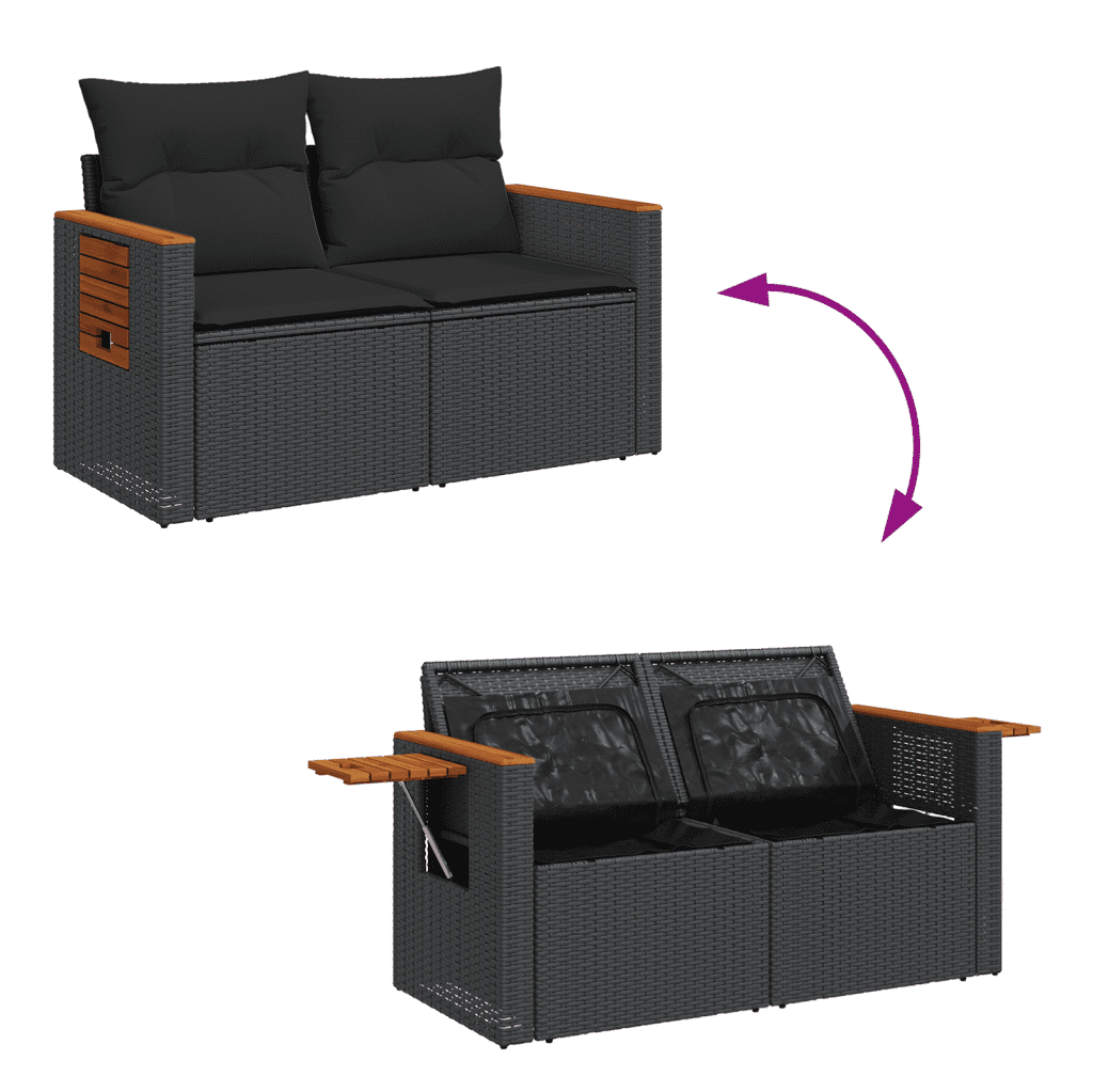 vidaXL 5 pcs conjunto sofás de jardim com almofadões vime PE preto