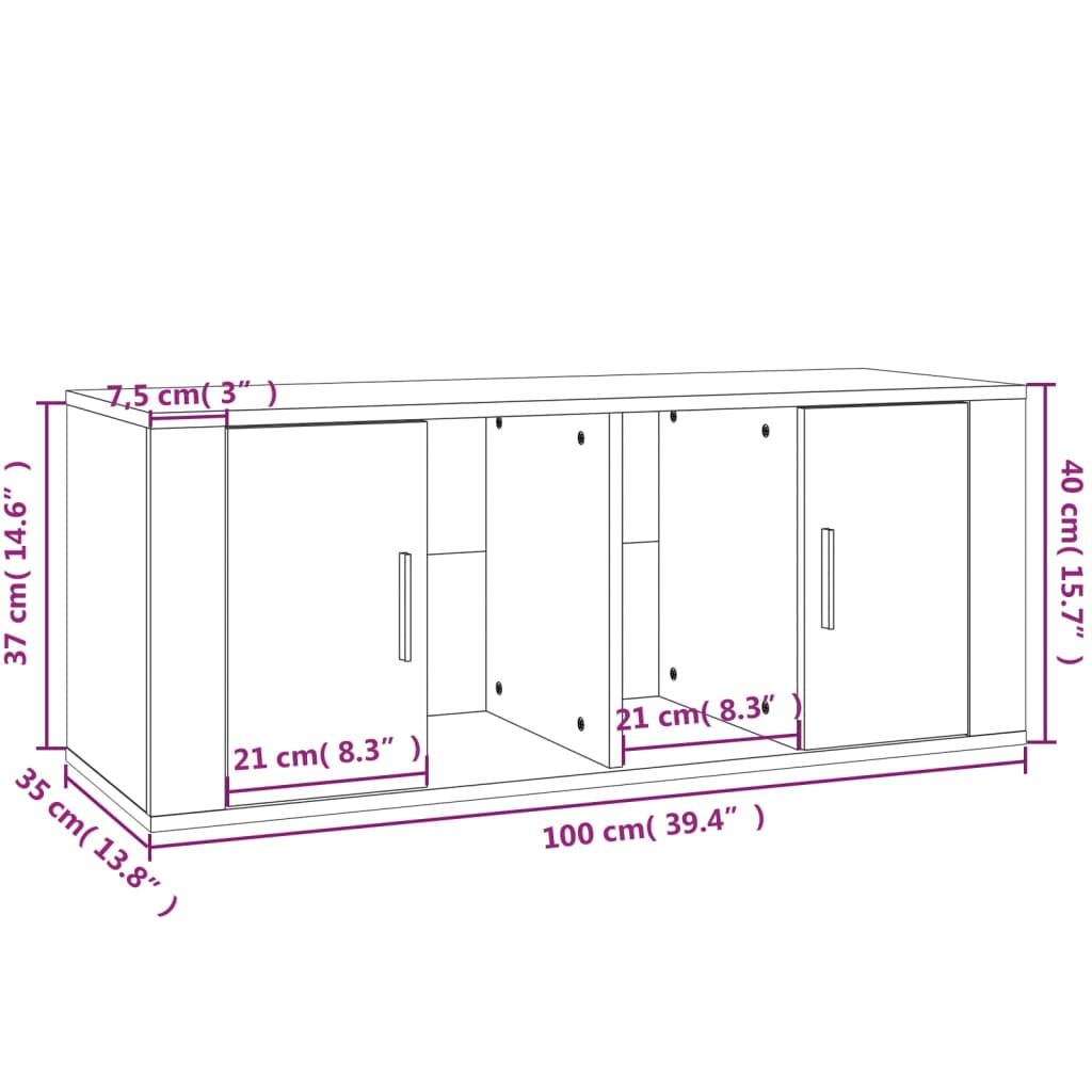 vidaXL Móvel de TV 100x35x40 cm derivados de madeira cinzento sonoma