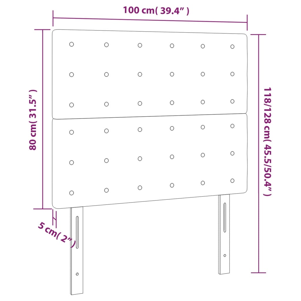 vidaXL Cabeceira cama c/ luzes LED veludo 100x5x118/128cm cinza-claro