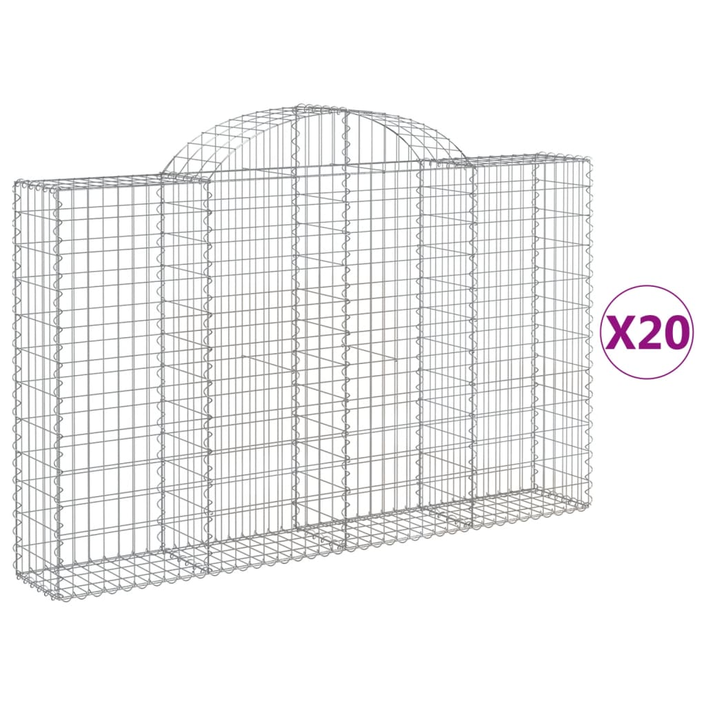 vidaXL Cestos gabião arqueados 20 pcs 200x30x120/140 ferro galvanizado