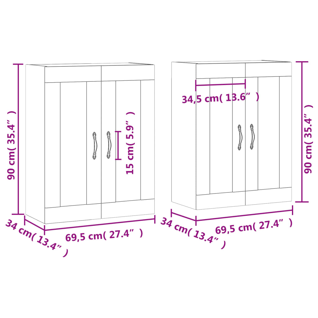 vidaXL Móveis de parede 2 pcs derivados de madeira cinzento cimento