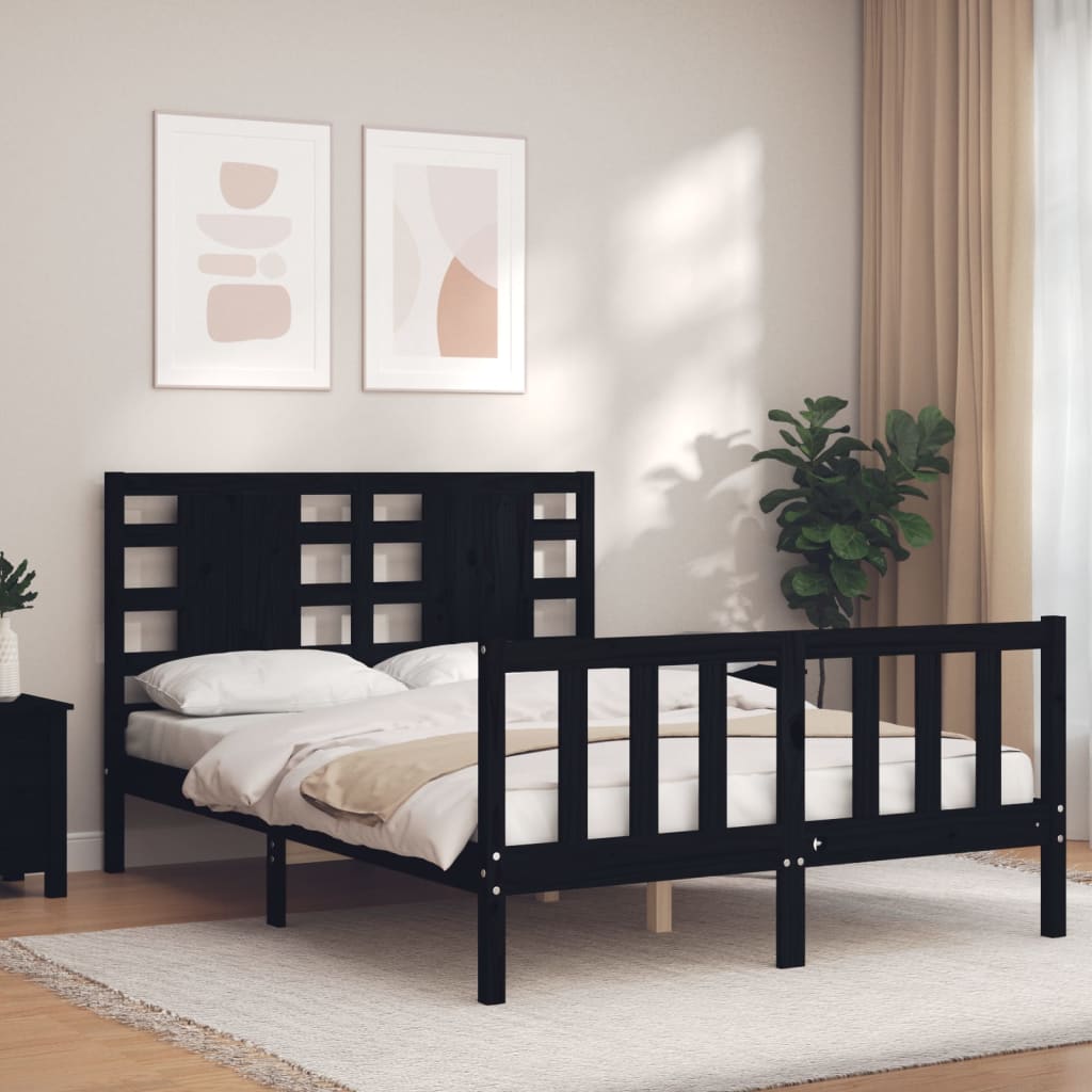 vidaXL Estrutura de cama com cabeceira 120x200cm madeira maciçao preto