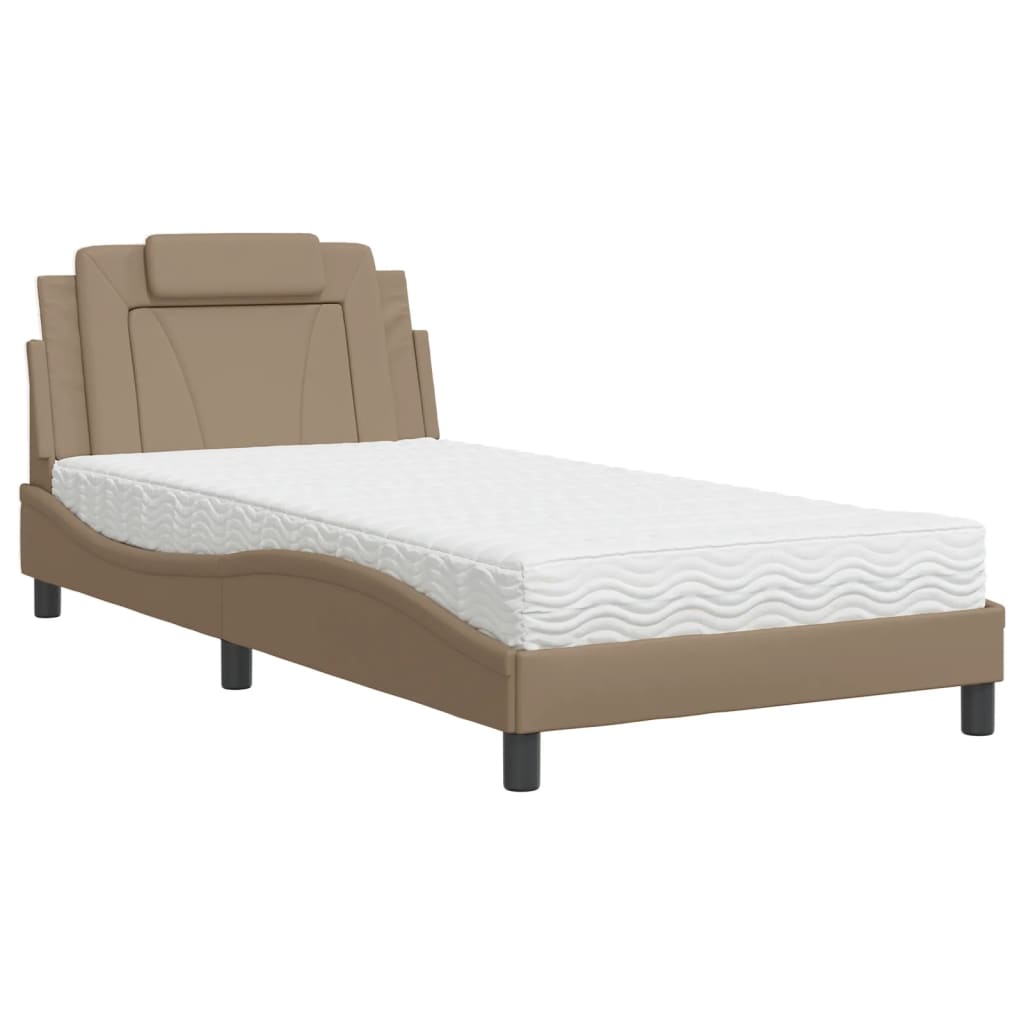 vidaXL Cama com colchão 100x200 cm couro artificial cappuccino