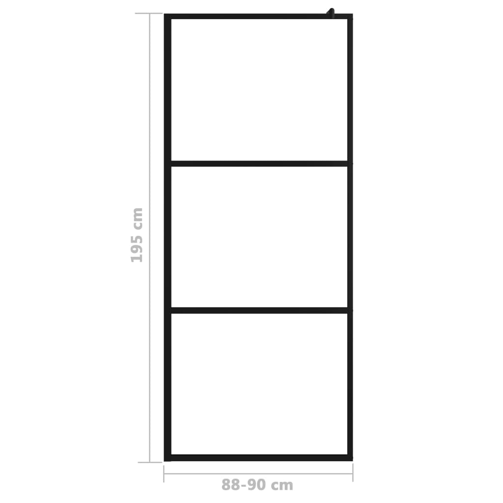 vidaXL Divisória de chuveiro c/ vidro ESG transparente 90x195 cm preto