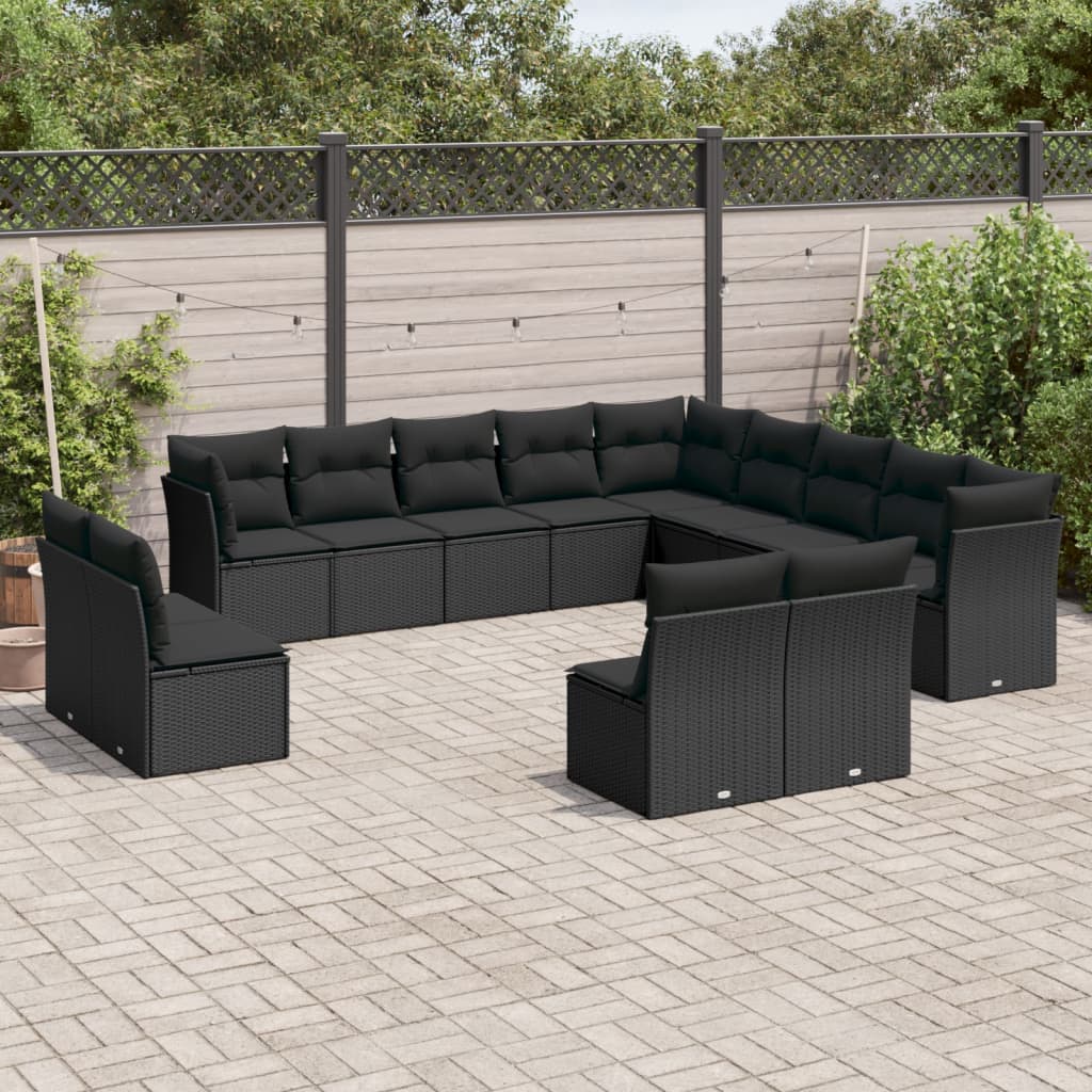 vidaXL 13 pcs conjunto de sofás de jardim com almofadões vime PE preto