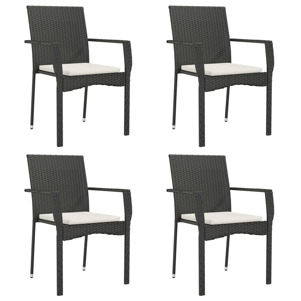 vidaXL 5 pcs conjunto de jantar p/ jardim c/ almofadões vime PE preto