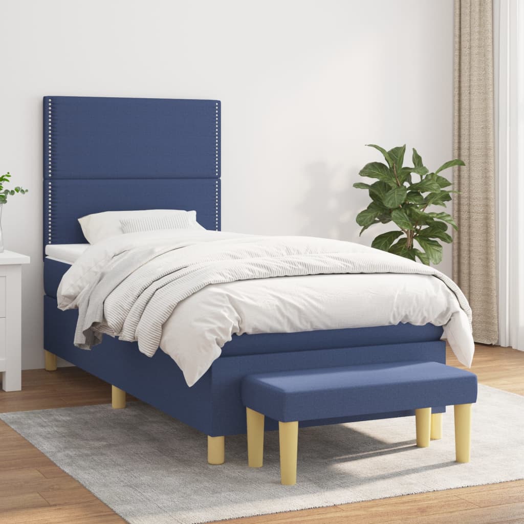 vidaXL Cama com molas/colchão 90x190 cm tecido azul