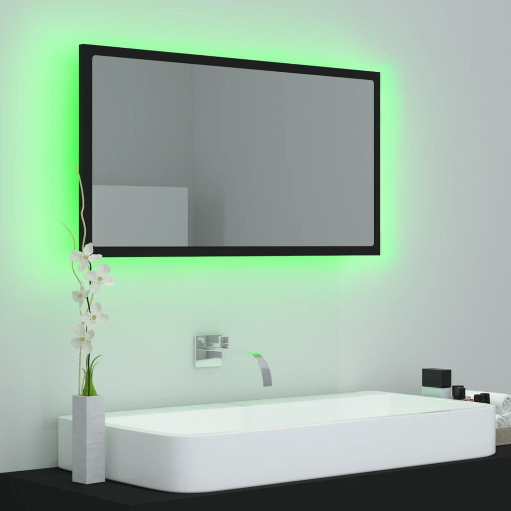 vidaXL Espelho de casa de banho c/ LED 80x8,5x37 cm acrílico preto