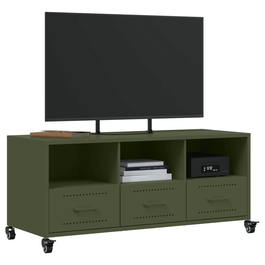 vidaXL Móvel de TV 100,5x39x43,5 cm aço verde-azeitona