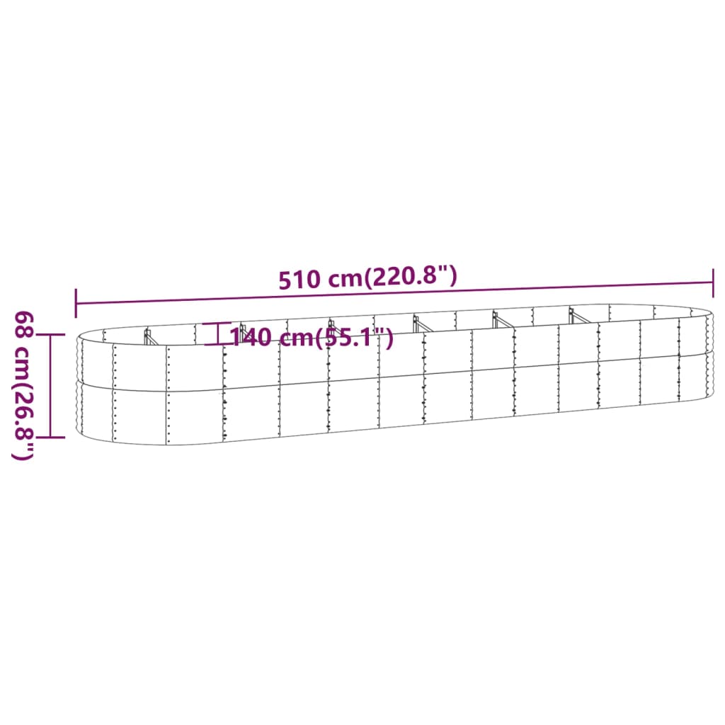 vidaXL Canteiro elevado jardim 510x140x68 cm aço revestido a pó verde