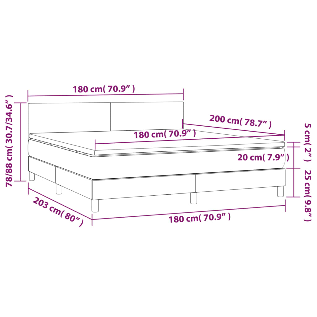 vidaXL Cama box spring c/colchão/LED 180x200cm couro artificial branco