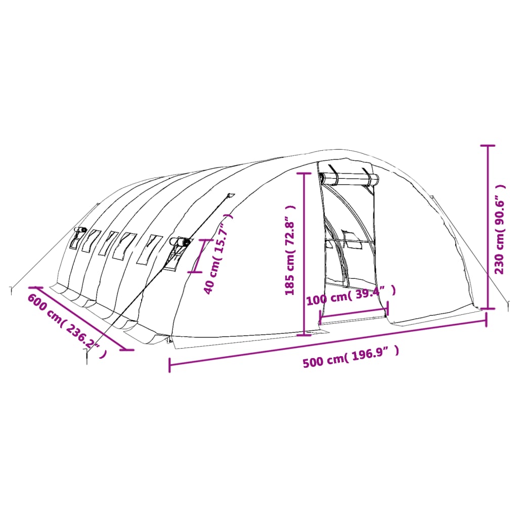 vidaXL Estufa com estrutura de aço 30 m² 6x5x2,3 m branco