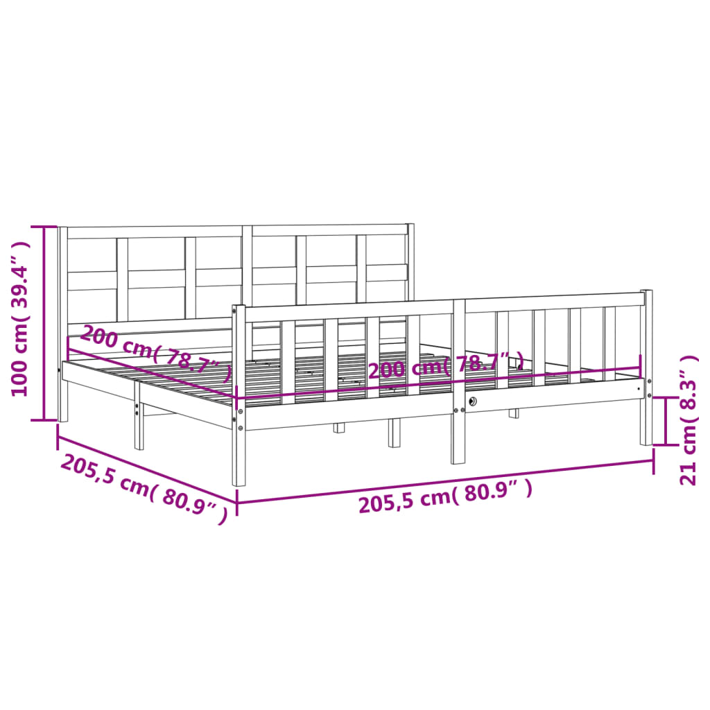 vidaXL Estrutura de cama com cabeceira 200x200cm madeira maciça branco