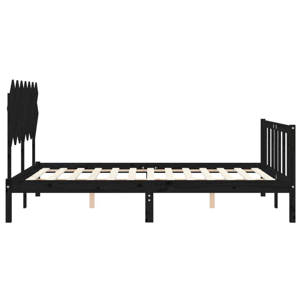 vidaXL Estrutura de cama com cabeceira 140x200 cm madeira maciça preto