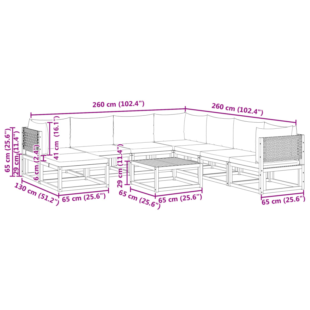 vidaXL 9 pcs conjunto de sofás de jardim com almofadões acácia maciça