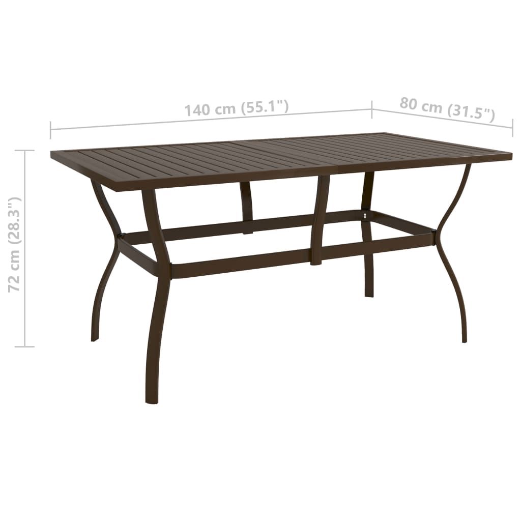 vidaXL Mesa de jardim 140x80x72 cm aço castanho