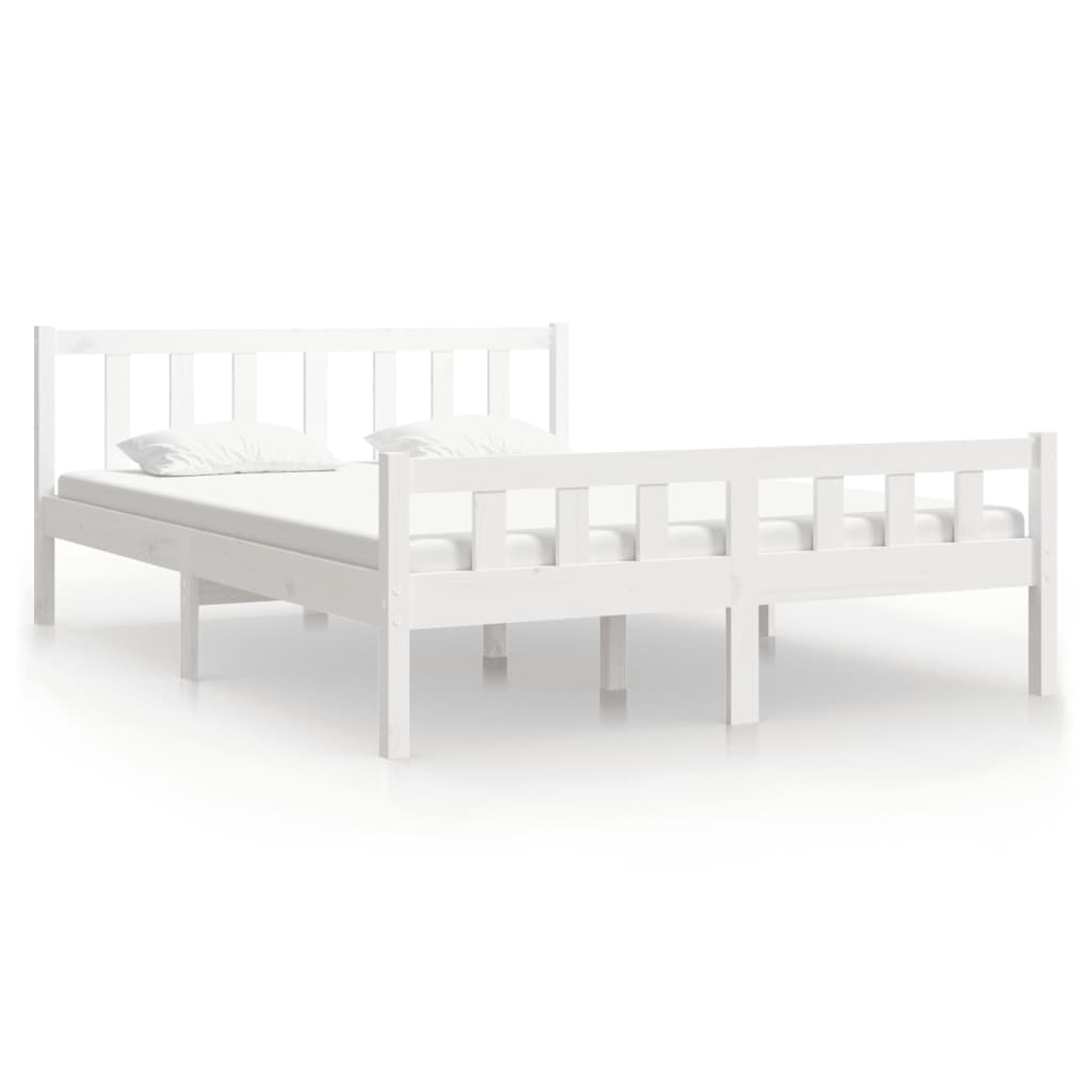 vidaXL Estrutura de cama casal 135x190 cm madeira maciça branco