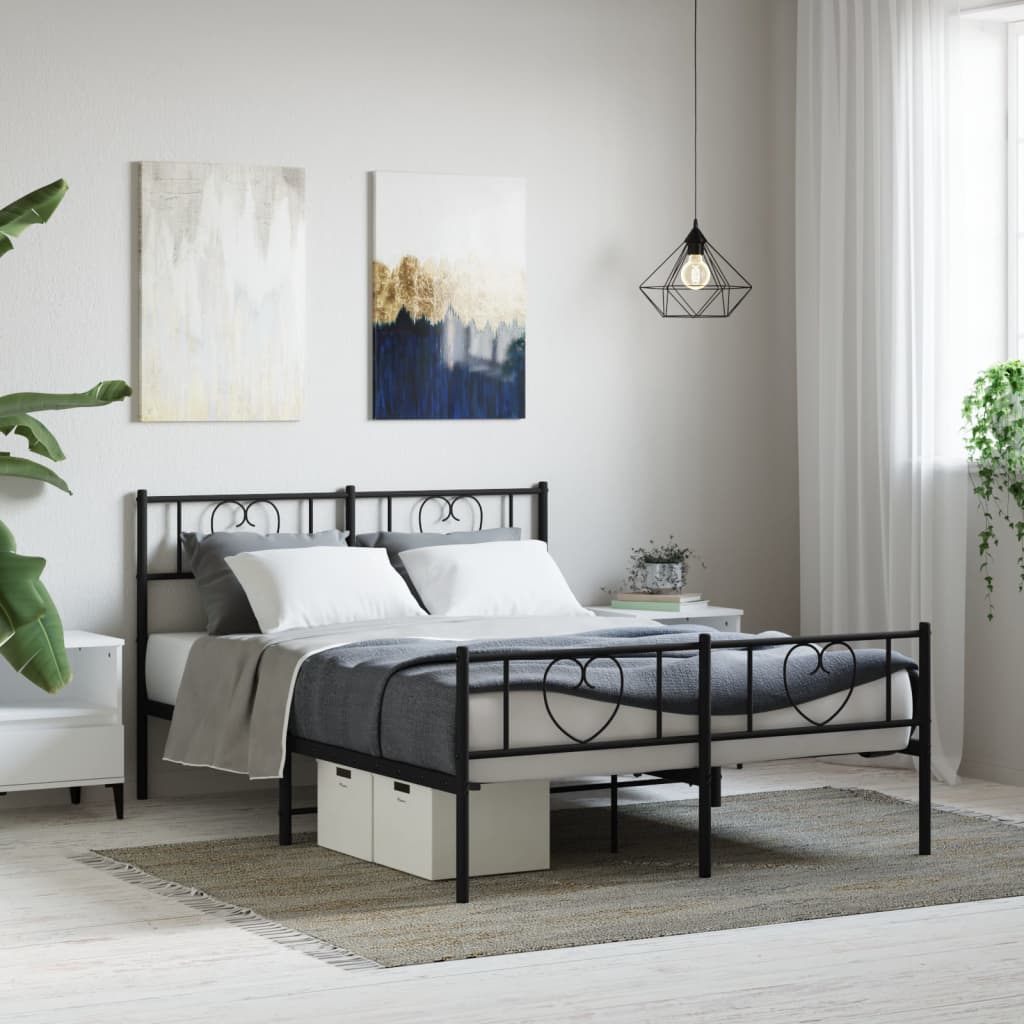 vidaXL Estrutura de cama com cabeceira e pés 135x190 cm metal preto