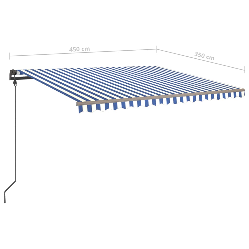 vidaXL Toldo retrátil manual com luzes LED 4,5x3,5 m azul e branco