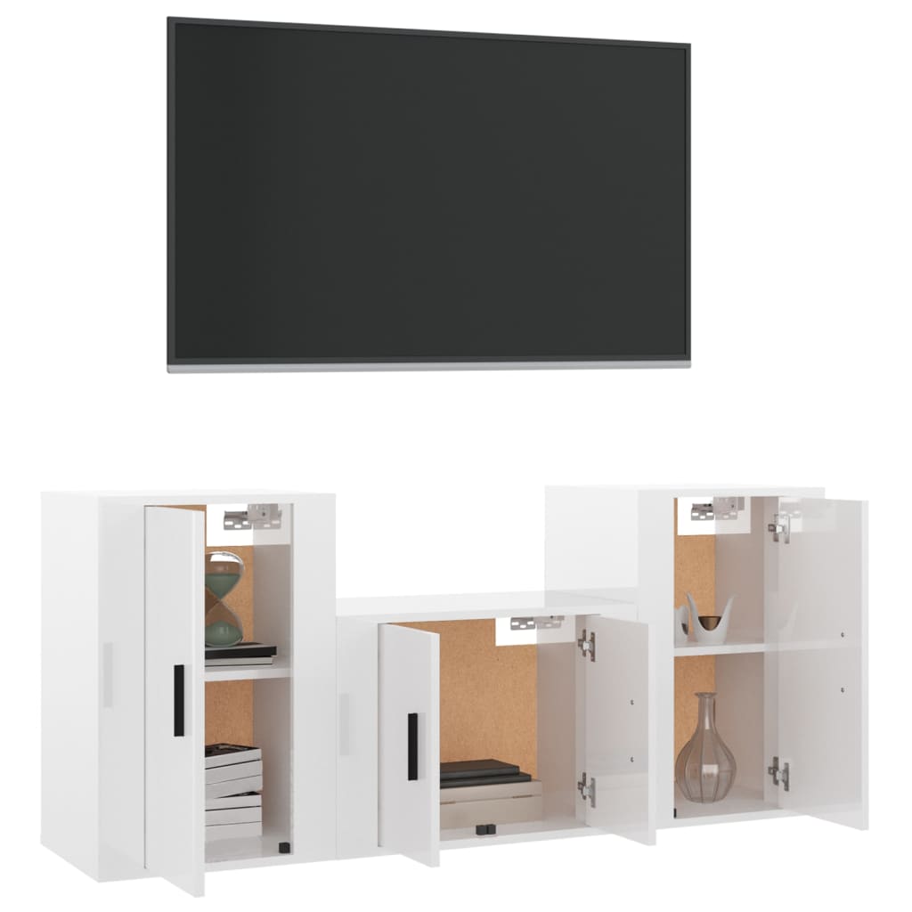 vidaXL 3 pcs conjunto móveis de TV madeira processada branco brilhante