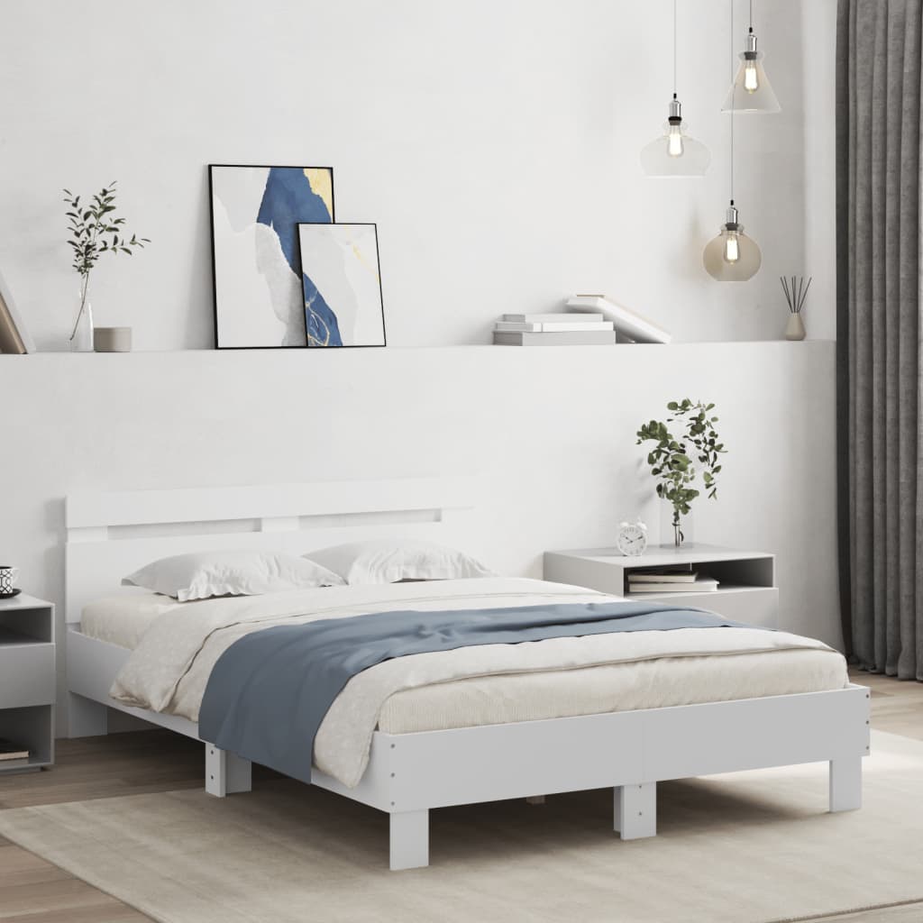 vidaXL Estrutura cama c/ cabeceira 135x190 cm derivados madeira branco
