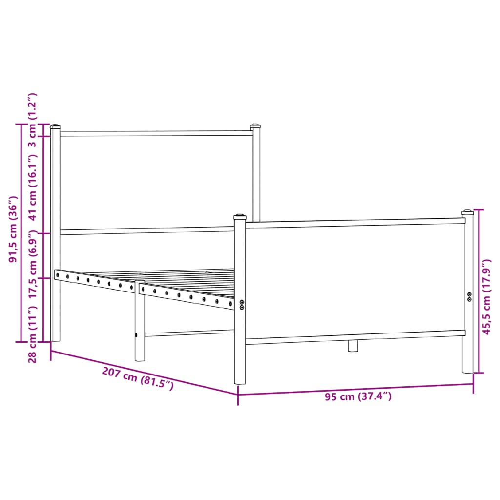 vidaXL Estrutura de cama sem colchão 90x200 cm metal carvalho castanho