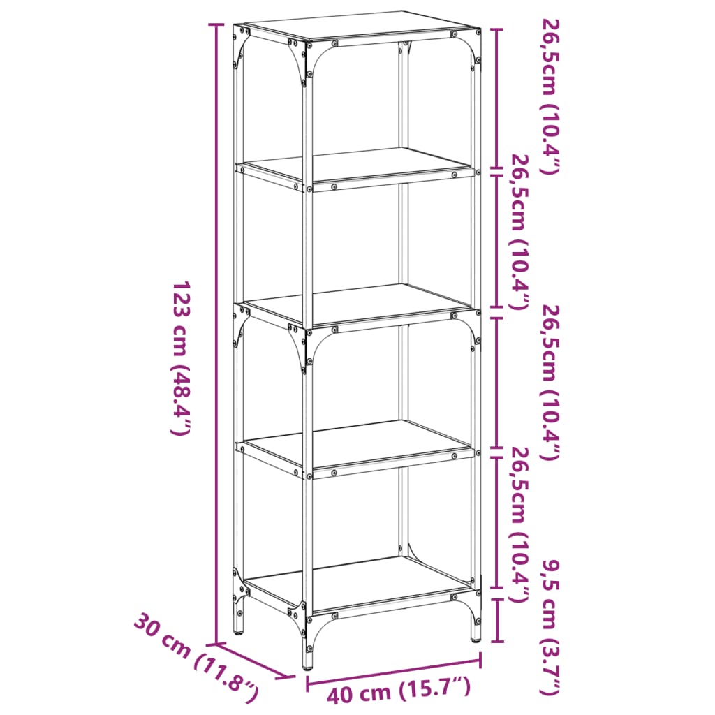 vidaXL Unidade prateleiras c/ tampo vidro transparente 40x30x123cm aço