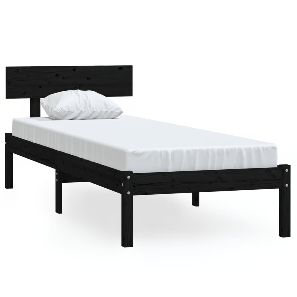 vidaXL Estrutura cama pequena solteiro 75x190 cm madeira maciça preto