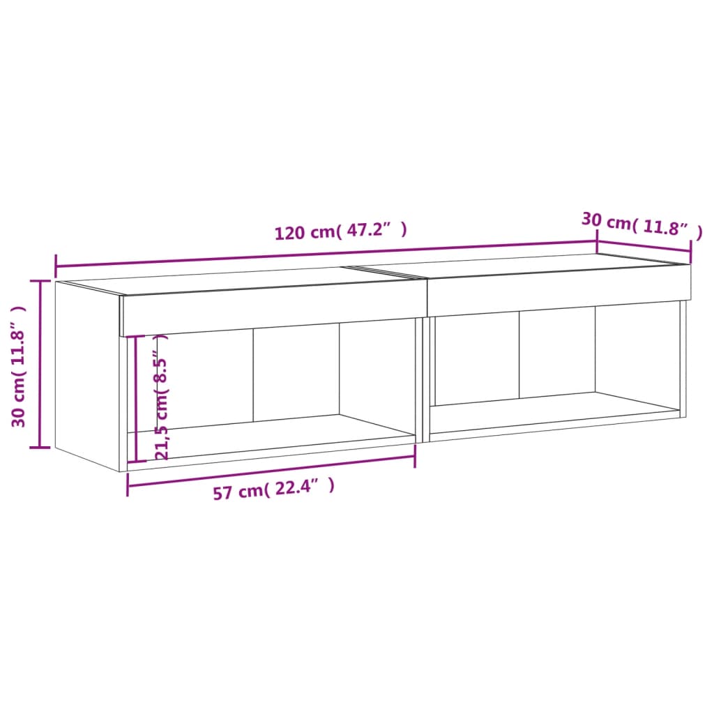 vidaXL Móveis de TV c/ luzes LED 2 pcs 60x30x30 cm carvalho castanho