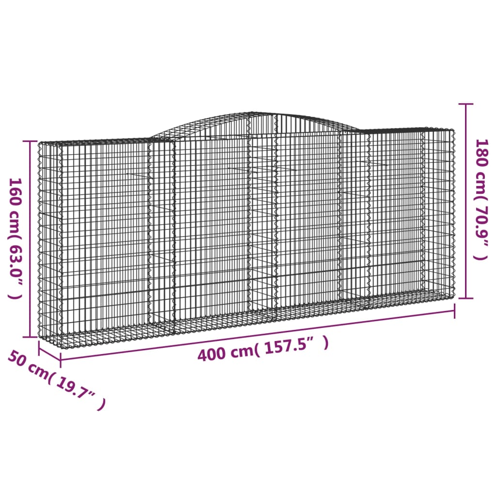 vidaXL Cestos gabião arqueados 9pcs 400x50x160/180cm ferro galvanizado