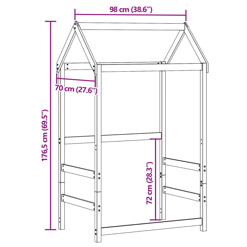 vidaXL Telhado de cama infantil 98x70x176,5 cm pinho maciço branco