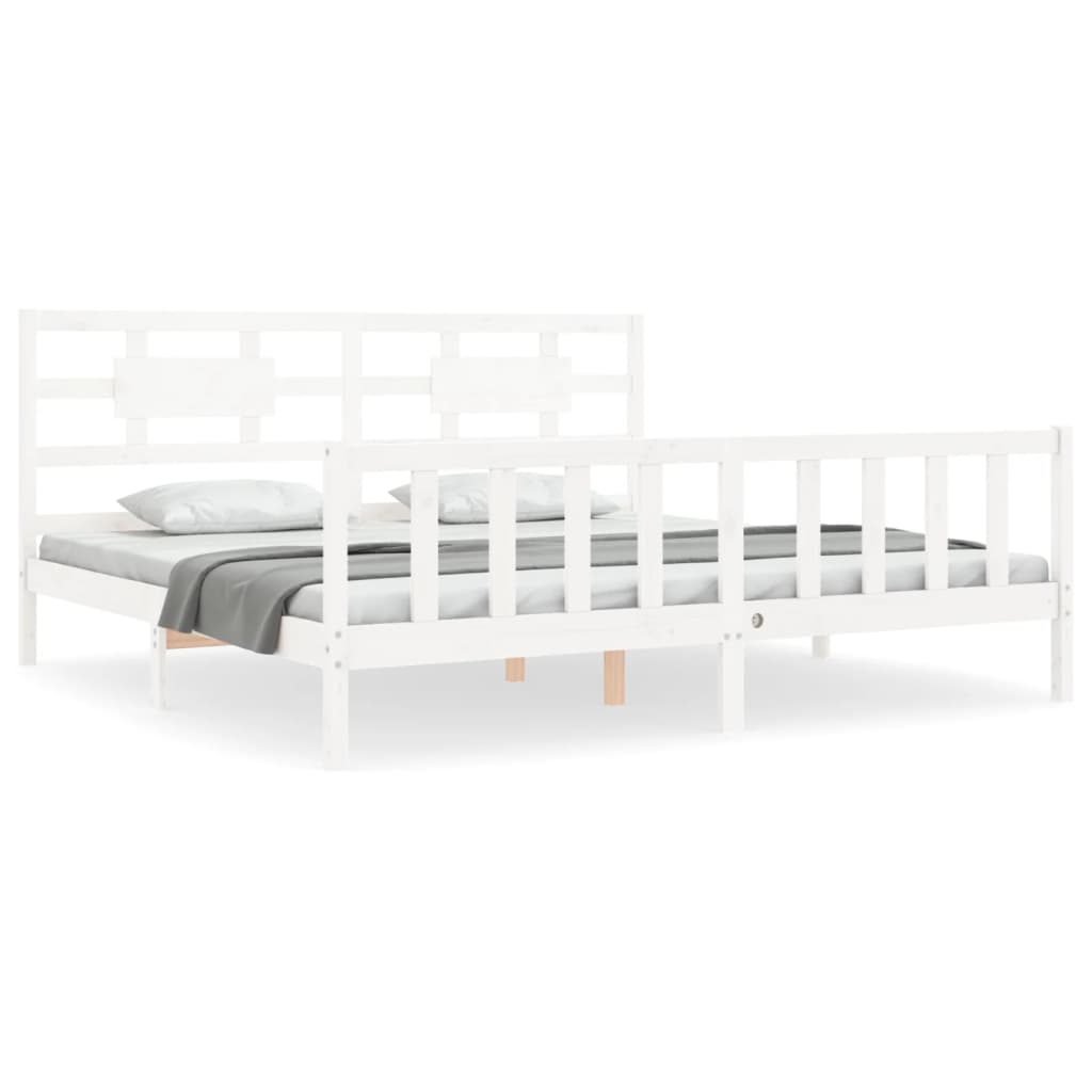 vidaXL Estrutura de cama com cabeceira 200x200cm madeira maciça branco