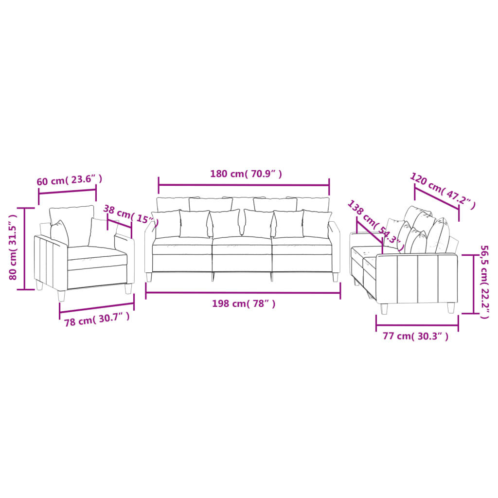 vidaXL 3 pcs conjunto de sofás com almofadas tecido cinzento-escuro