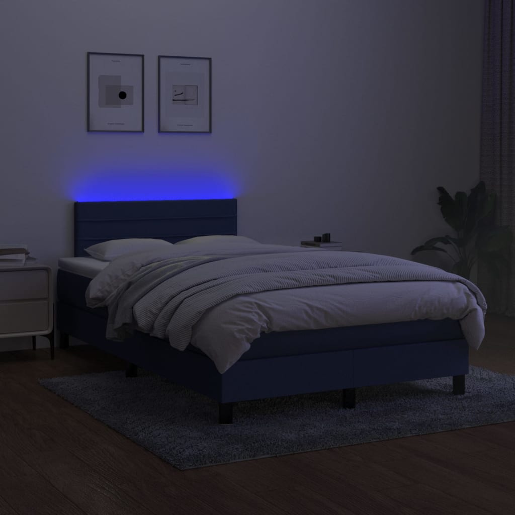 vidaXL Cama box spring c/ colchão e LED 120x190 cm tecido azul