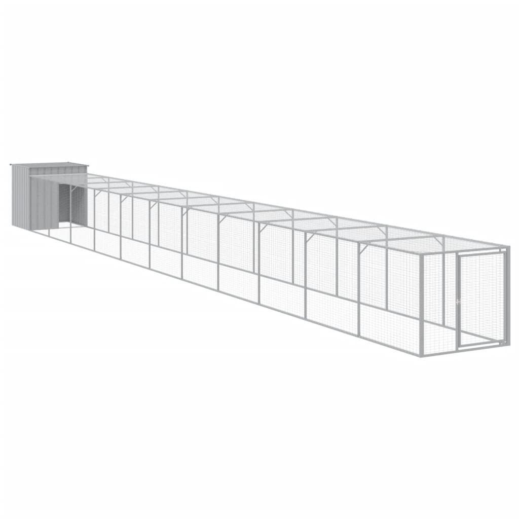 vidaXL Galinheiro com anexo 110x1221x110cm aço galvanizado cinza-claro