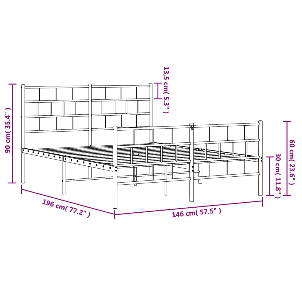 vidaXL Estrutura de cama com cabeceira e pés 140x190 cm metal branco