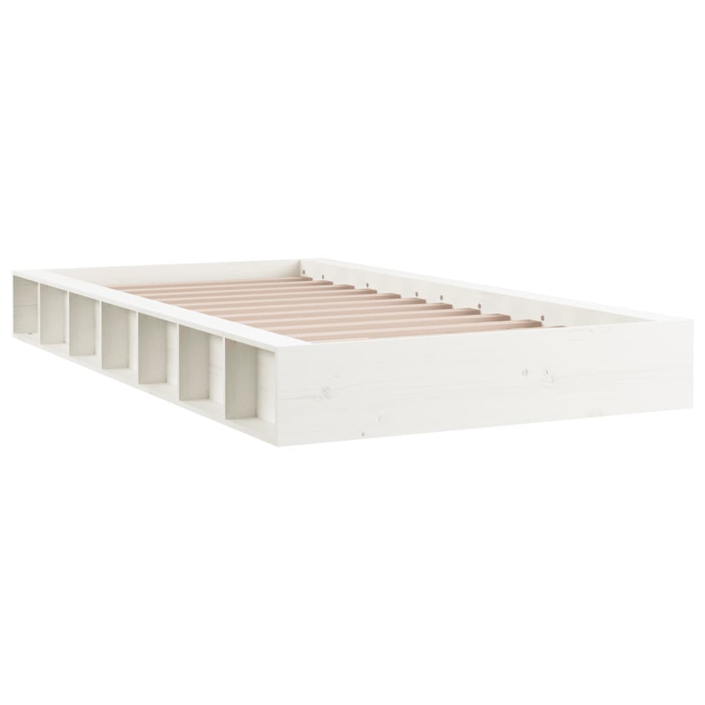 vidaXL Estrutura de cama casal 135x190 cm madeira maciça branco