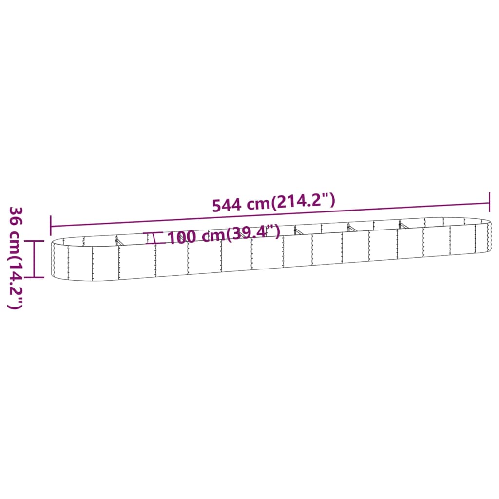 vidaXL Canteiro elevado jardim 544x100x36 aço revestido a pó castanho