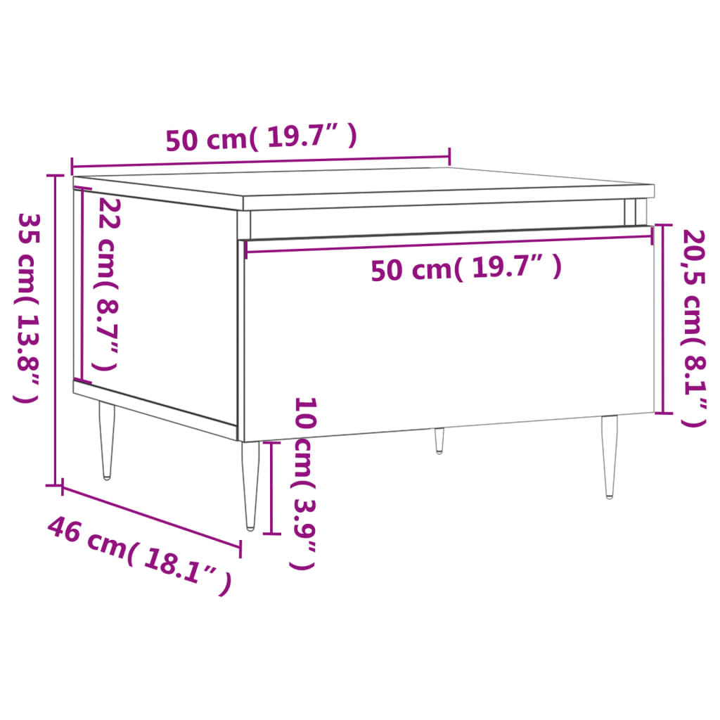 vidaXL Mesa de centro 50x46x35 cm derivados madeira branco brilhante