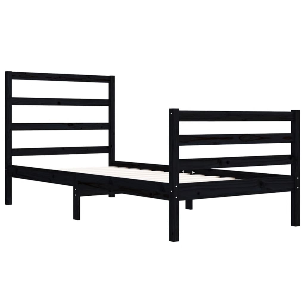 vidaXL Estrutura de cama pequena solteiro 75x190 cm pinho maciço preto