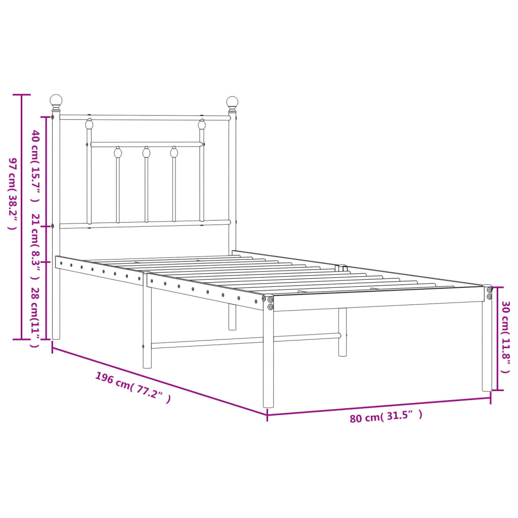 vidaXL Estrutura de cama sem colchão com cabeceira 75x190 cm branco