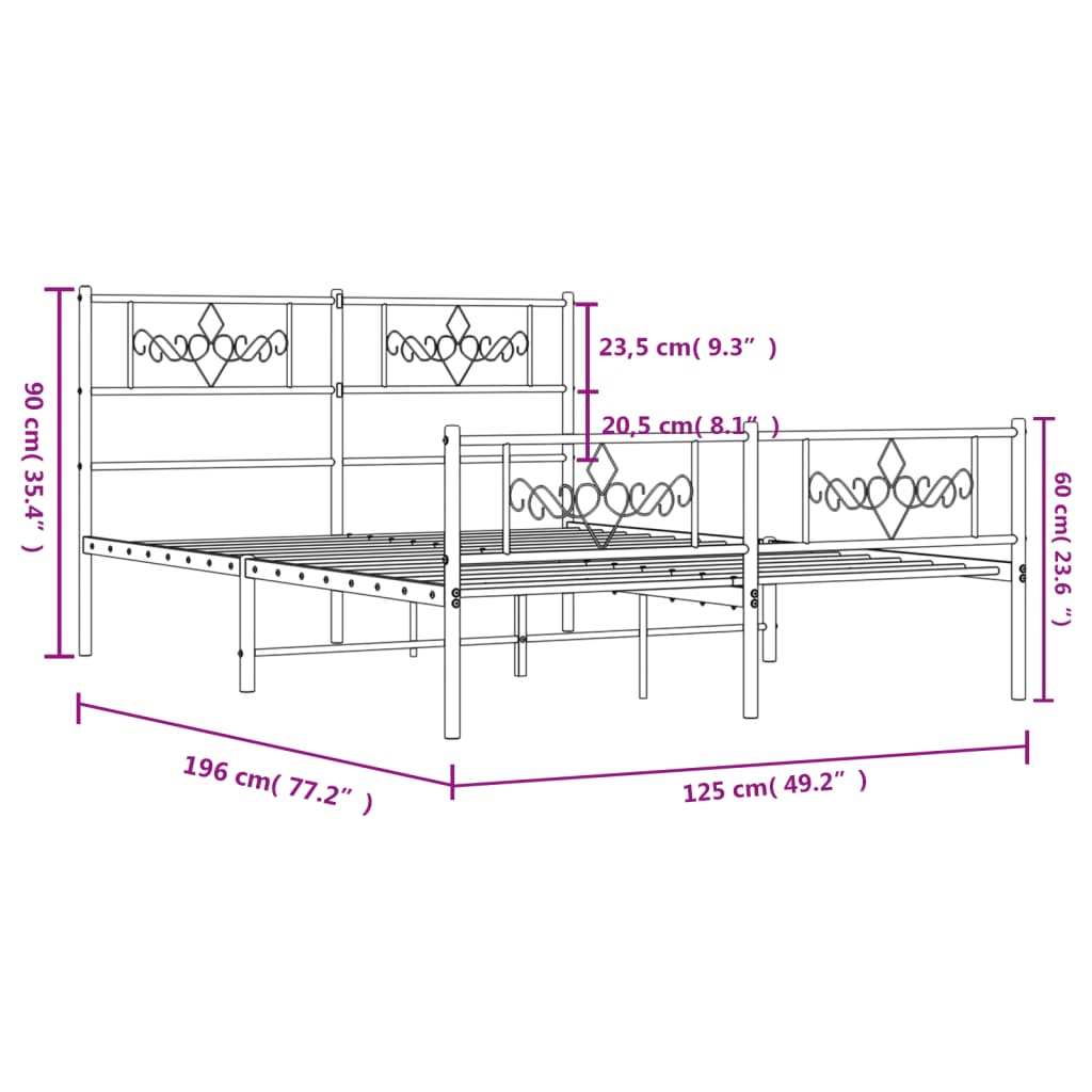 vidaXL Estrutura de cama com cabeceira e pés 120x190 cm metal branco