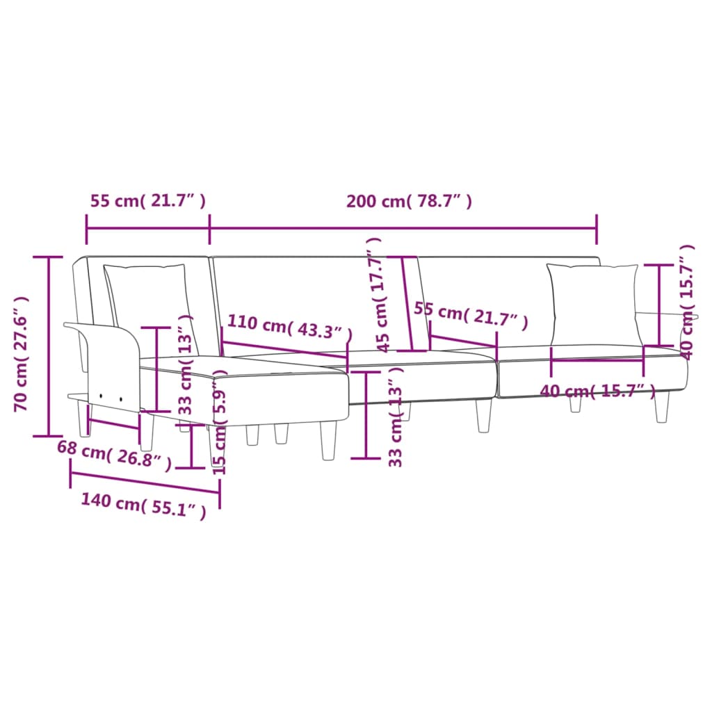 vidaXL Sofá-cama em forma de L 279x140x70 cm tecido cinzento-escuro