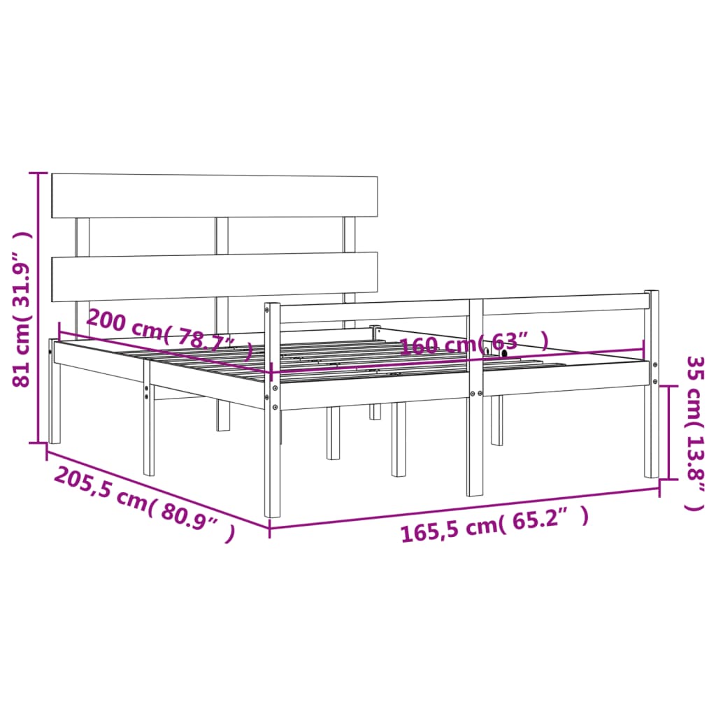 vidaXL Cama para idosos com cabeceira 160x200 cm madeira maciça