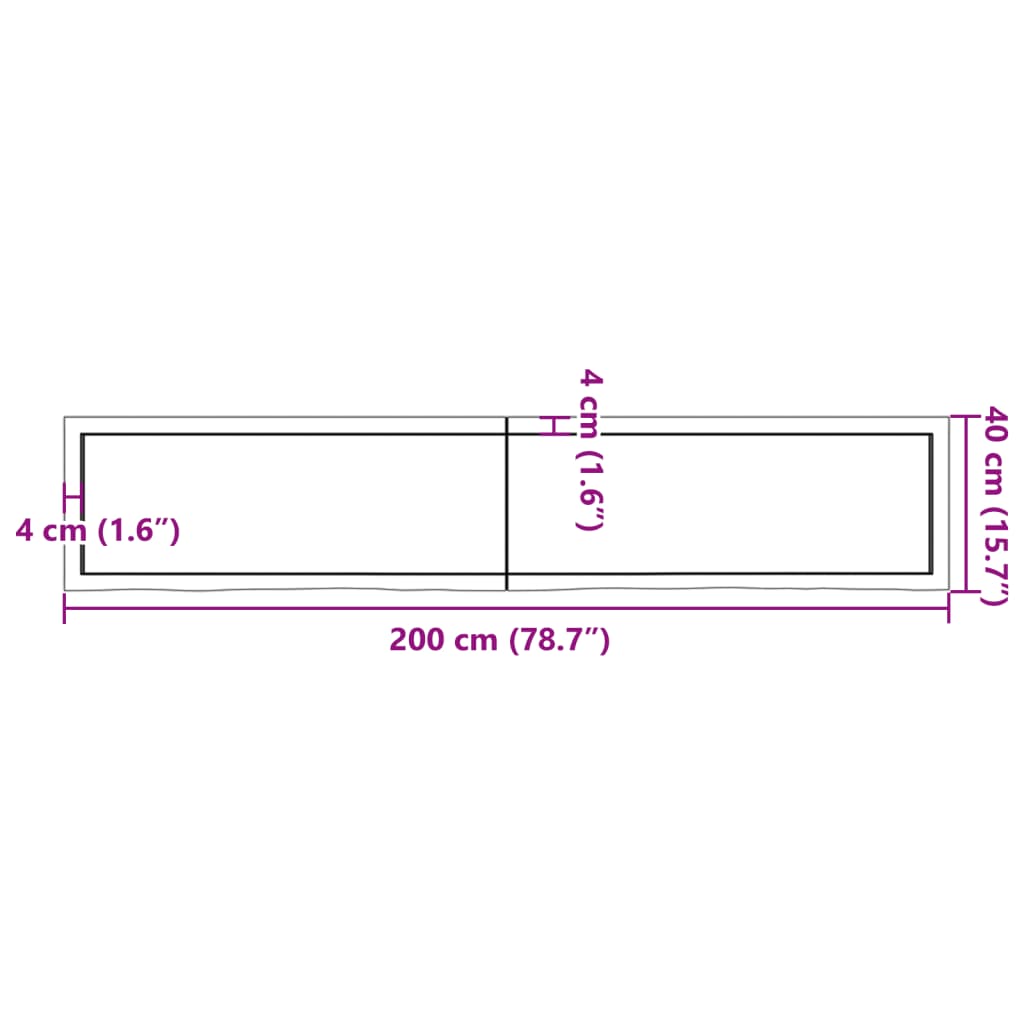 vidaXL Tampo de mesa 200x40x(2-4) cm carvalho tratado castanho-claro