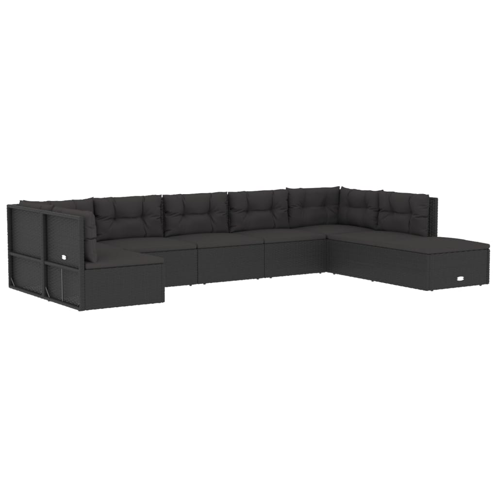 vidaXL 8 pcs conjunto lounge de jardim c/ almofadões vime PE preto