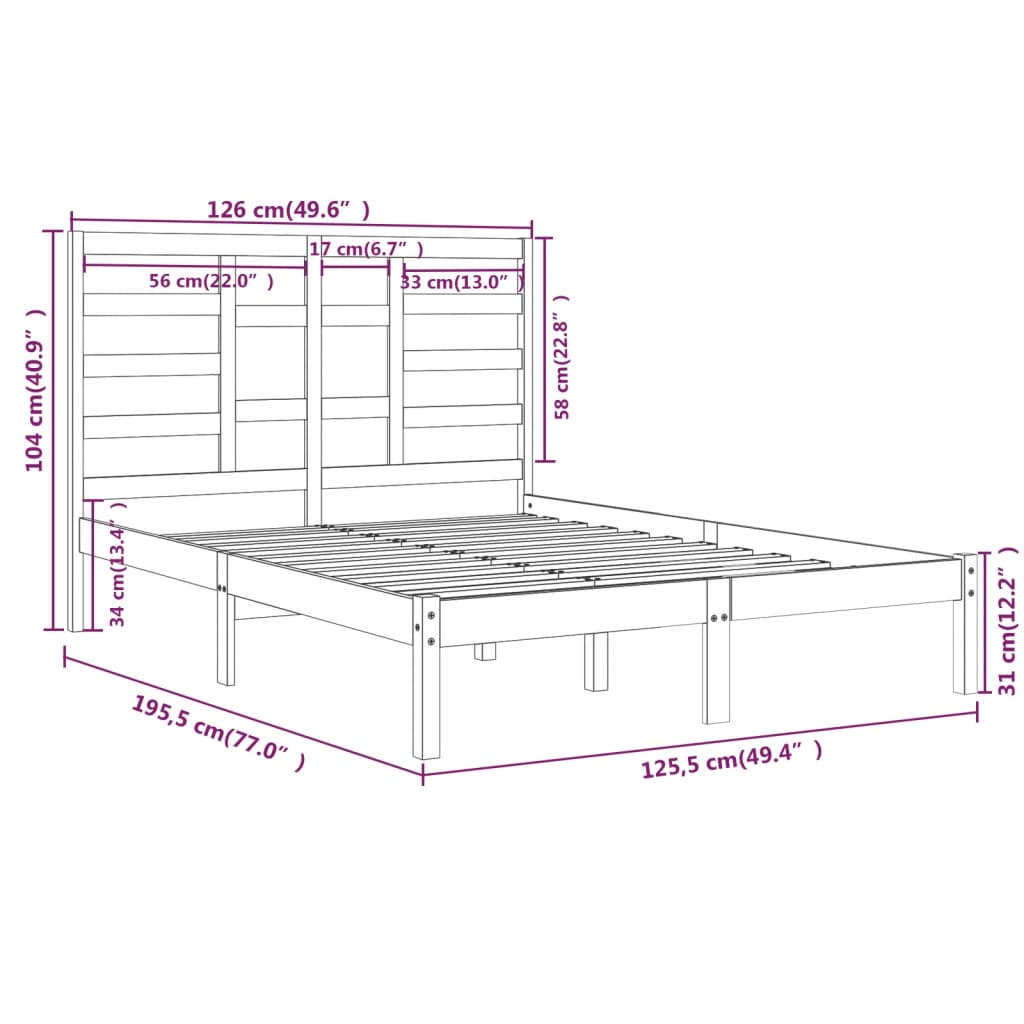 vidaXL Estrutura cama pequena de casal 120x190 cm madeira castanho-mel