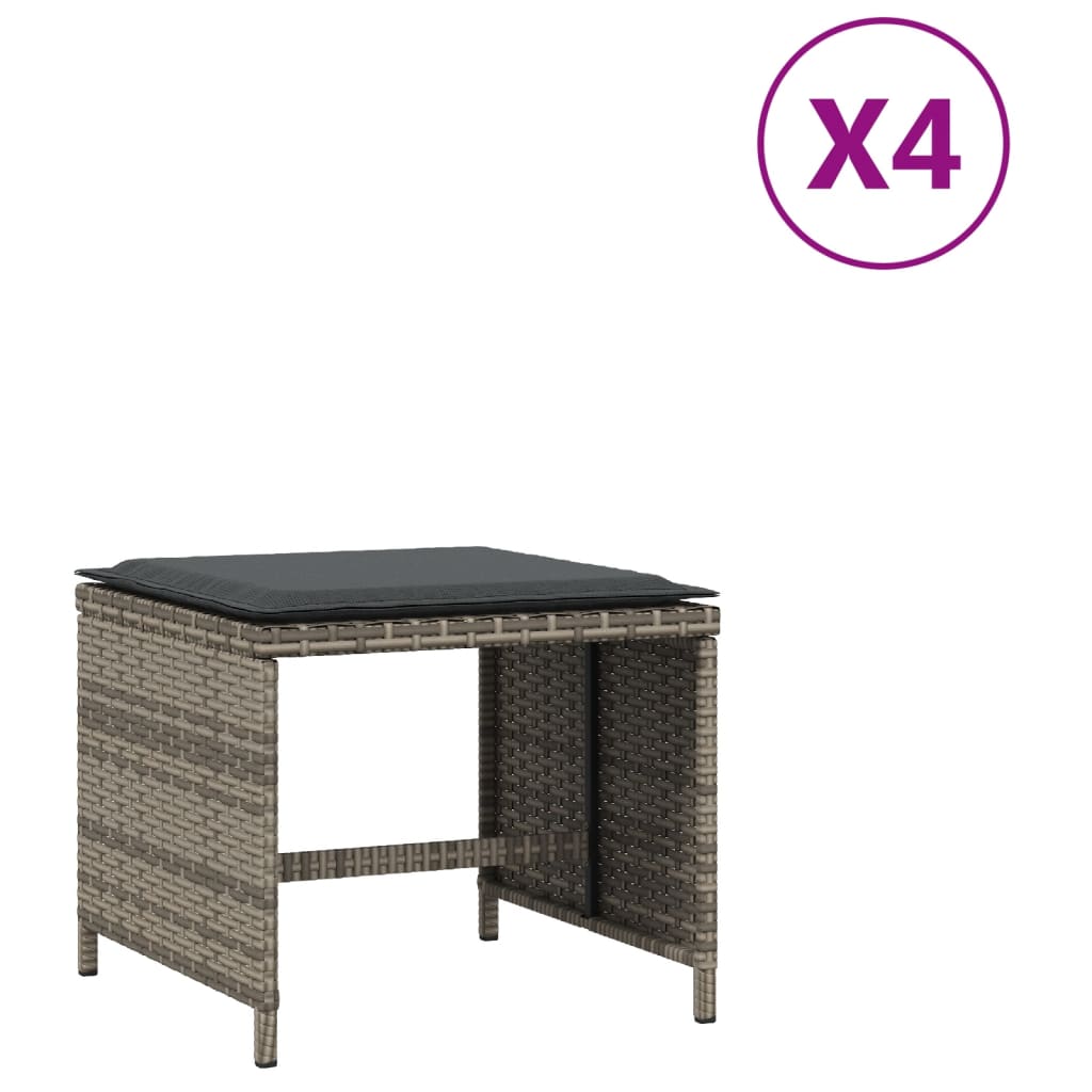 vidaXL Bancos jardim com almofadões 4 pcs 41x41x36 cm vime PE cinzento