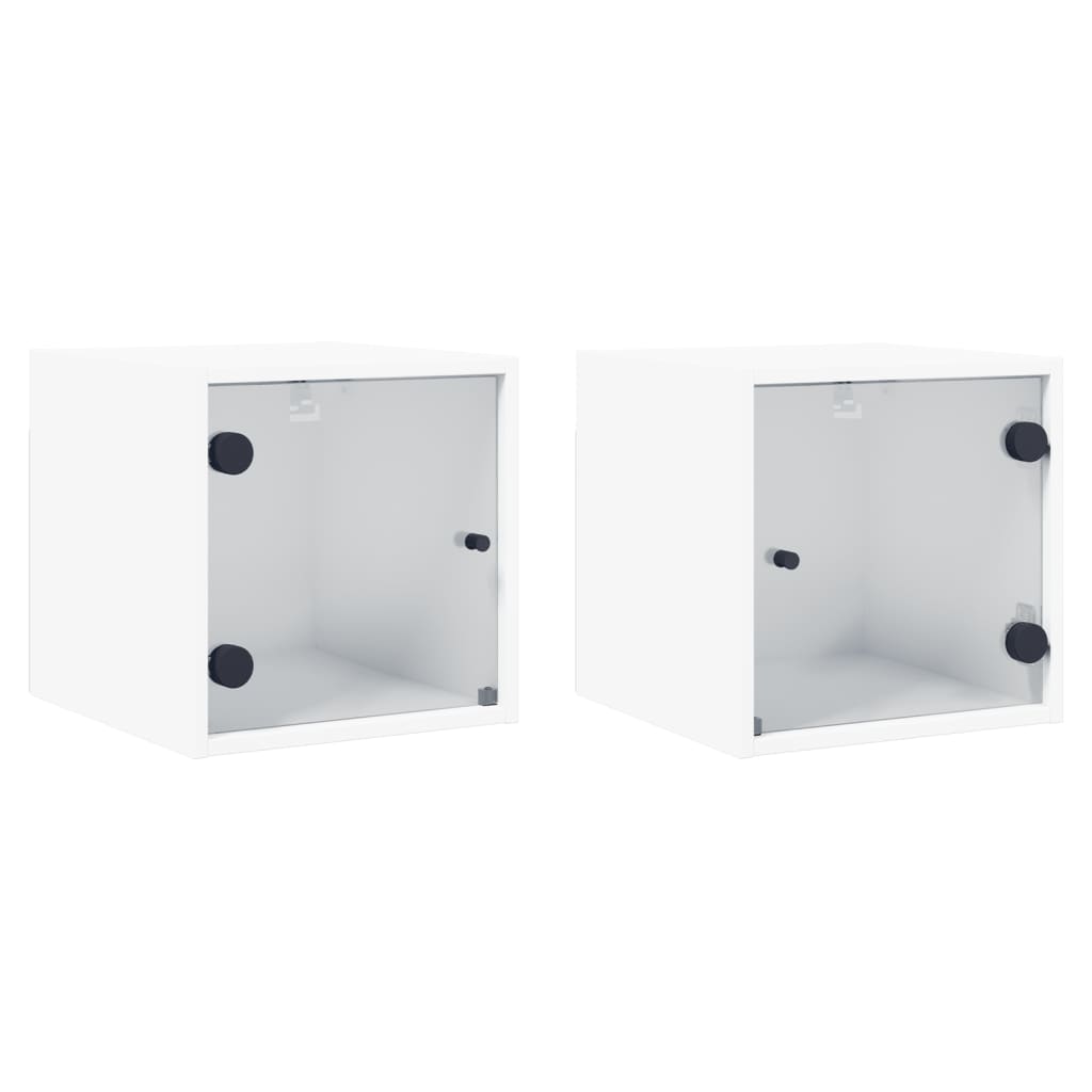 vidaXL Mesas de cabeceira c/ portas de vidro 2 pcs 35x37x35 cm branco